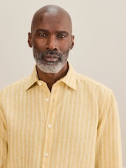 Yellow Stripe Regular Fit Signature Leomaster Linen Long Sleeve Shirt - Image 1 of 6