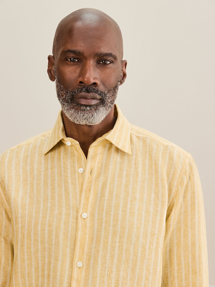 Yellow Stripe Regular Fit Signature Leomaster Linen Long Sleeve Shirt - Image 1 of 6