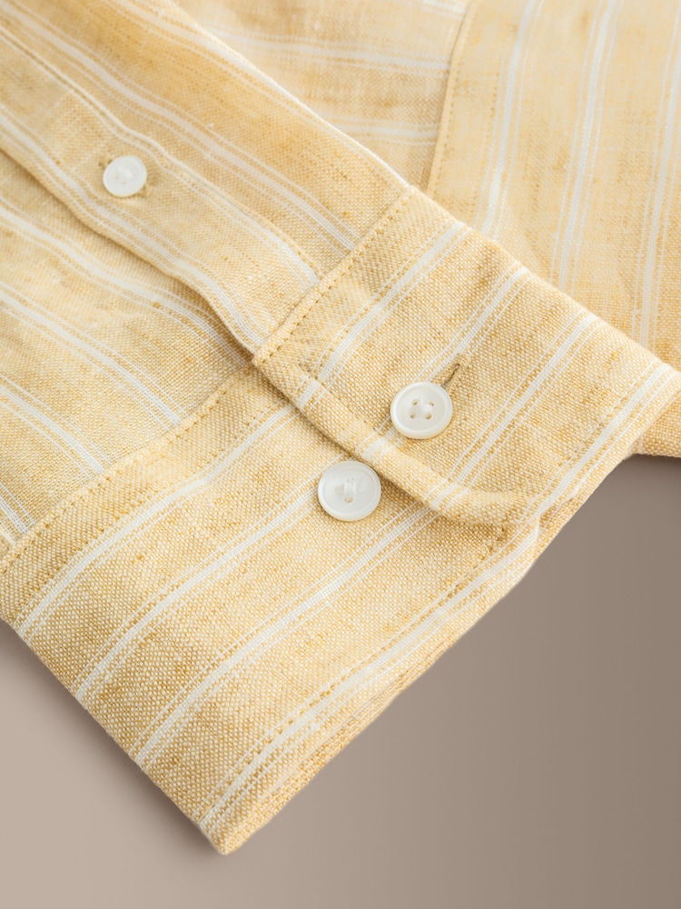 Yellow Stripe Regular Fit Signature Leomaster Linen Long Sleeve Shirt - Image 10 of 10 Yellow Stripe Regular Fit Signature Leomaster Linen Long Sleeve Shirt - Image 10 of 10