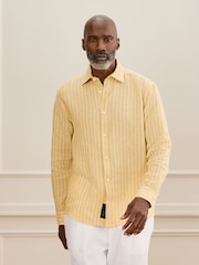 Yellow Stripe Regular Fit Signature Leomaster Linen Long Sleeve Shirt - Image 2 of 6