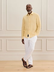 Yellow Stripe Regular Fit Signature Leomaster Linen Long Sleeve Shirt - Image 4 of 6