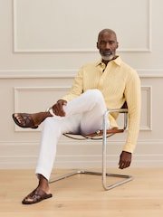 Yellow Stripe Regular Fit Signature Leomaster Linen Long Sleeve Shirt - Image 5 of 6