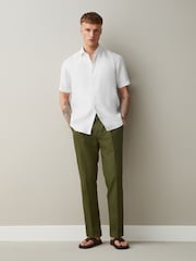 White Regular Fit Signature Basket Weave Linen Short Sleeve Shirt - Image 2 of 6