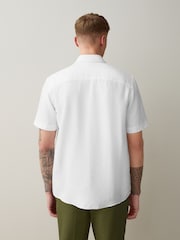 White Regular Fit Signature Basket Weave Linen Short Sleeve Shirt - Image 3 of 6