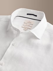 White Regular Fit Signature Basket Weave Linen Short Sleeve Shirt - Image 6 of 6