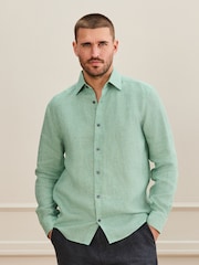 Green Regular Fit Signature Leomaster Linen Long Sleeve Shirt - Image 2 of 9