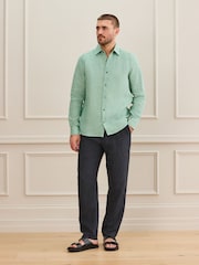 Green Regular Fit Signature Leomaster Linen Long Sleeve Shirt - Image 3 of 9