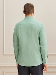 Green Regular Fit Signature Leomaster Linen Long Sleeve Shirt - Image 4 of 9