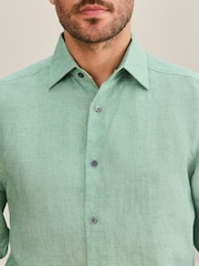Green Regular Fit Signature Leomaster Linen Long Sleeve Shirt - Image 5 of 9