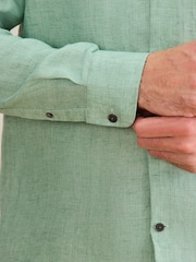 Green Regular Fit Signature Leomaster Linen Long Sleeve Shirt - Image 6 of 9