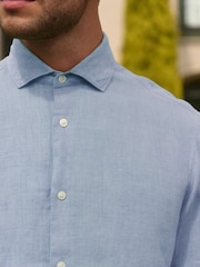 Light Blue Regular Fit Signature Basket Weave Linen Long Sleeve Shirt - Image 3 of 9