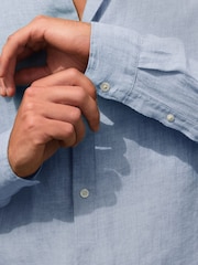 Light Blue Regular Fit Signature Basket Weave Linen Long Sleeve Shirt - Image 4 of 9