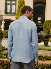 Light Blue Regular Fit Signature Basket Weave Linen Long Sleeve Shirt - Image 6 of 9
