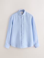 Light Blue Regular Fit Signature Basket Weave Linen Long Sleeve Shirt - Image 7 of 9