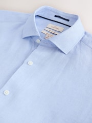 Light Blue Regular Fit Signature Basket Weave Linen Long Sleeve Shirt - Image 8 of 9