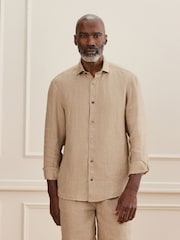 Neutral Regular Fit Signature Basket Weave Linen Long Sleeve Shirt - Image 1 of 5