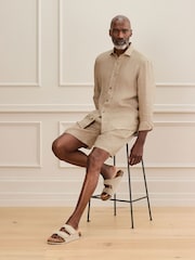 Neutral Regular Fit Signature Basket Weave Linen Long Sleeve Shirt - Image 2 of 5