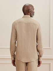Neutral Regular Fit Signature Basket Weave Linen Long Sleeve Shirt - Image 3 of 5