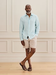 Blue Stripe Regular Fit Signature Leomaster Linen Long Sleeve Shirt - Image 2 of 6