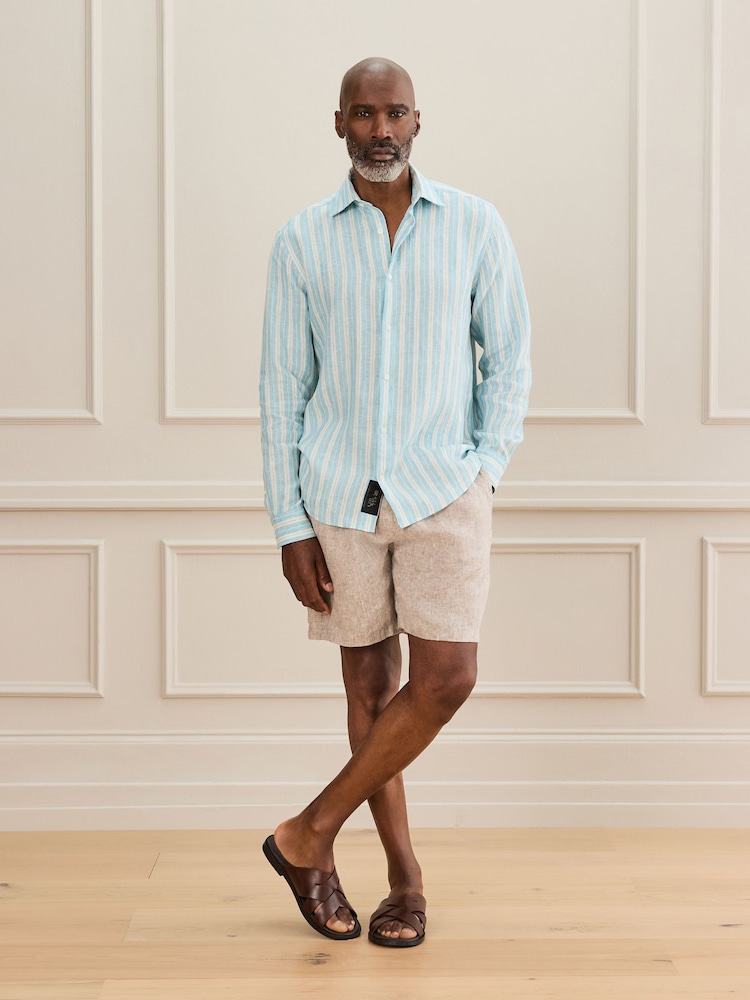 Blue Stripe Regular Fit Signature Leomaster Linen Long Sleeve Shirt - Image 2 of 6