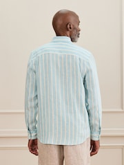 Blue Stripe Regular Fit Signature Leomaster Linen Long Sleeve Shirt - Image 5 of 6