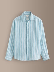 Blue Stripe Regular Fit Signature Leomaster Linen Long Sleeve Shirt - Image 7 of 9