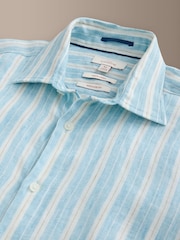 Blue Stripe Regular Fit Signature Leomaster Linen Long Sleeve Shirt - Image 8 of 9