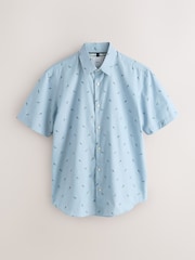 Blue Marl Bird Regular Fit Cotton Rich Easy Care Print Smart Shirt - Image 1 of 7
