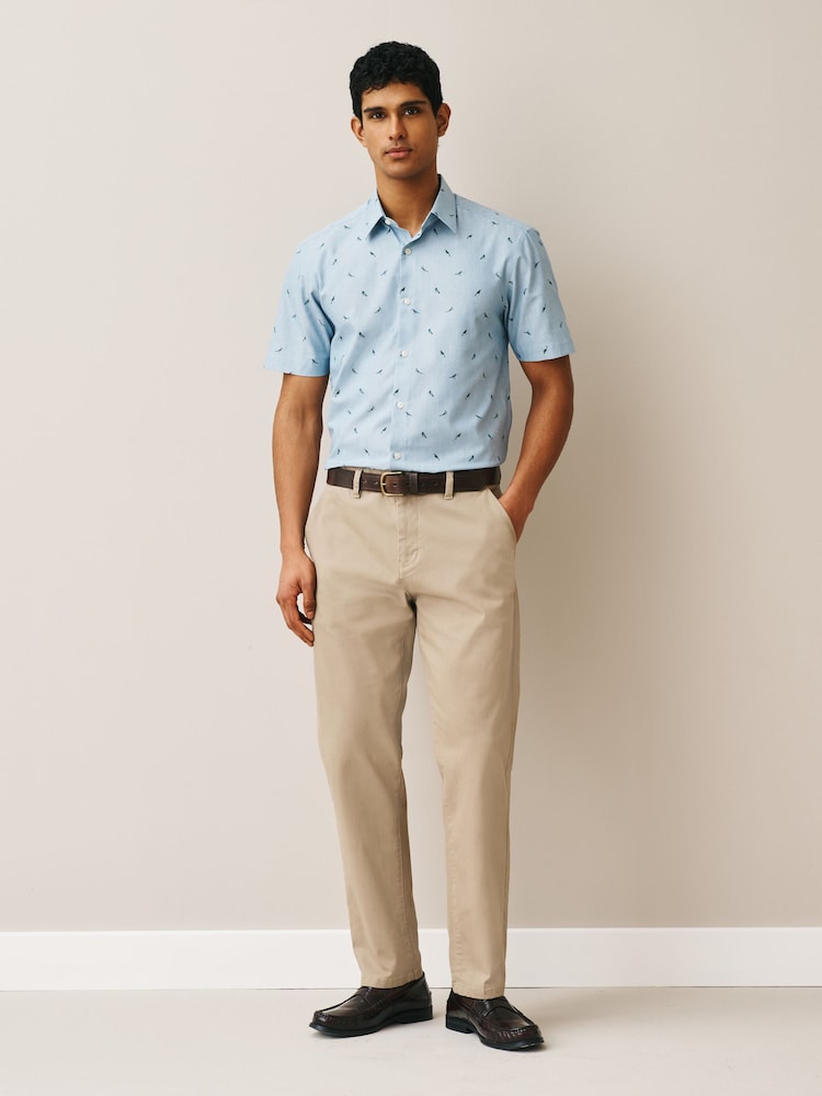 Blue Marl Bird Regular Fit Cotton Rich Easy Care Print Smart Shirt - Image 2 of 7