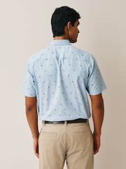 Blue Marl Bird Regular Fit Cotton Rich Easy Care Print Smart Shirt - Image 3 of 7