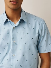 Blue Marl Bird Regular Fit Cotton Rich Easy Care Print Smart Shirt - Image 4 of 7