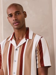 Rust Brown / White Textured Stripe Jersey Shirt - Image 4 of 4