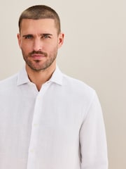 White Regular Fit Signature Basket Weave Linen Long Sleeve Shirt - Image 3 of 7