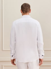 White Regular Fit Signature Basket Weave Linen Long Sleeve Shirt - Image 5 of 7