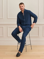 Blue Regular Fit Signature Basket Weave Linen Long Sleeve Shirt - Image 2 of 8