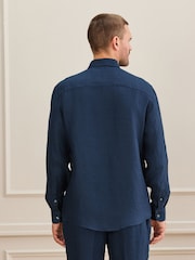 Blue Regular Fit Signature Basket Weave Linen Long Sleeve Shirt - Image 3 of 8