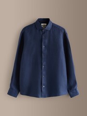 Blue Regular Fit Signature Basket Weave Linen Long Sleeve Shirt - Image 6 of 8