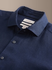 Blue Regular Fit Signature Basket Weave Linen Long Sleeve Shirt - Image 7 of 8
