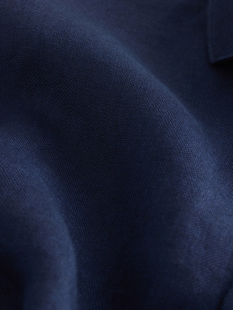 Blue Regular Fit Signature Basket Weave Linen Long Sleeve Shirt - Image 8 of 8