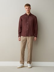 Brown Regular Fit Signature Basket Weave Linen Long Sleeve Shirt - Image 2 of 7