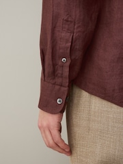 Brown Regular Fit Signature Basket Weave Linen Long Sleeve Shirt - Image 5 of 7