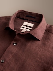 Brown Regular Fit Signature Basket Weave Linen Long Sleeve Shirt - Image 6 of 7