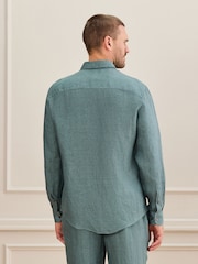 Teal Blue Regular Fit Signature Basket Weave Linen Long Sleeve Shirt - Image 3 of 8