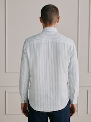 أبيض/أزرق مقلم - قميص أنيق كُم طويل كتان من تشكيلة Signature - صورة 3 من 9