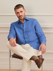 Blue Regular Fit Signature Leomaster Linen Long Sleeve Shirt - Image 3 of 7