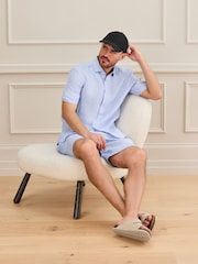 Light Blue Regular Fit Signature Basket Weave Linen Short Sleeve Shirt - Image 3 of 5