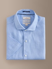 Light Blue Short Sleeve Signature Basket Weave 100% Linen Shirt - Image 6 of 8