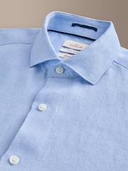 Light Blue Short Sleeve Signature Basket Weave 100% Linen Shirt - Image 7 of 8