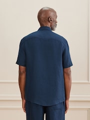 Blue Regular Fit Signature Basket Weave Linen Short Sleeve Shirt - Image 2 of 6