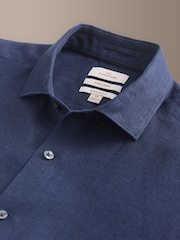 Blue Regular Fit Signature Basket Weave Linen Short Sleeve Shirt - Image 5 of 6